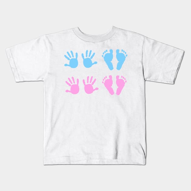 Baby girl, baby boy hand and foot print Kids T-Shirt by GULSENGUNEL